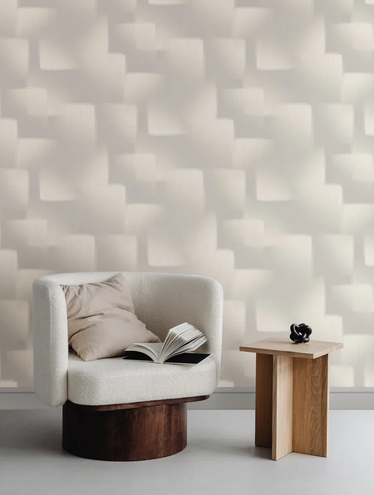Silk Madras Abstract Geometric Wallpaper - Light Grey — Image 5