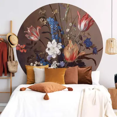 Flowers in Wan-Li Vase - Wall Mural 5560 - Round - 144cm diameter
