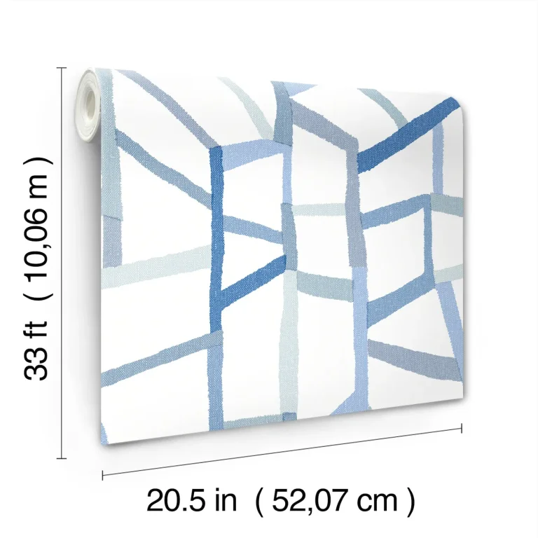 Tate Geometric Linen Wallpaper - Blue — Ảnh 3
