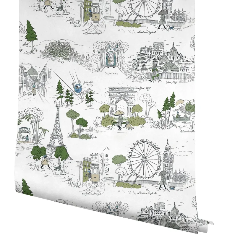 Rifle Paper Co. Travel Sketches Globetrotter Peel and Stick Wallpaper - Blue — Ảnh 4