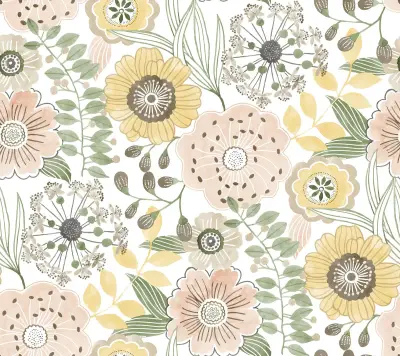 Artistic Bouquet Wallpaper - Coral & Lemon
