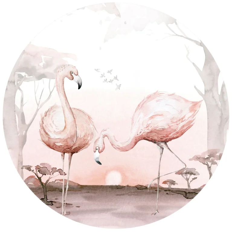Flamingos at Sunset - Wall Mural 5557 - Round - 144cm diameter — Ảnh 2