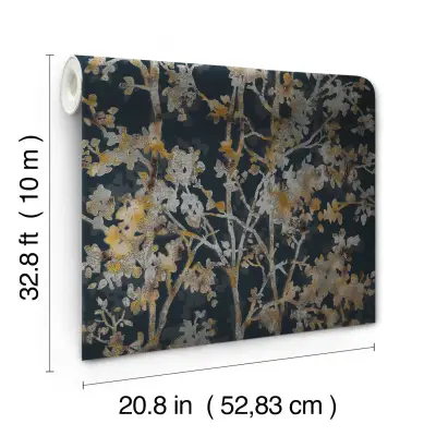 Shimmering Foliage Wallpaper - Black/Multi