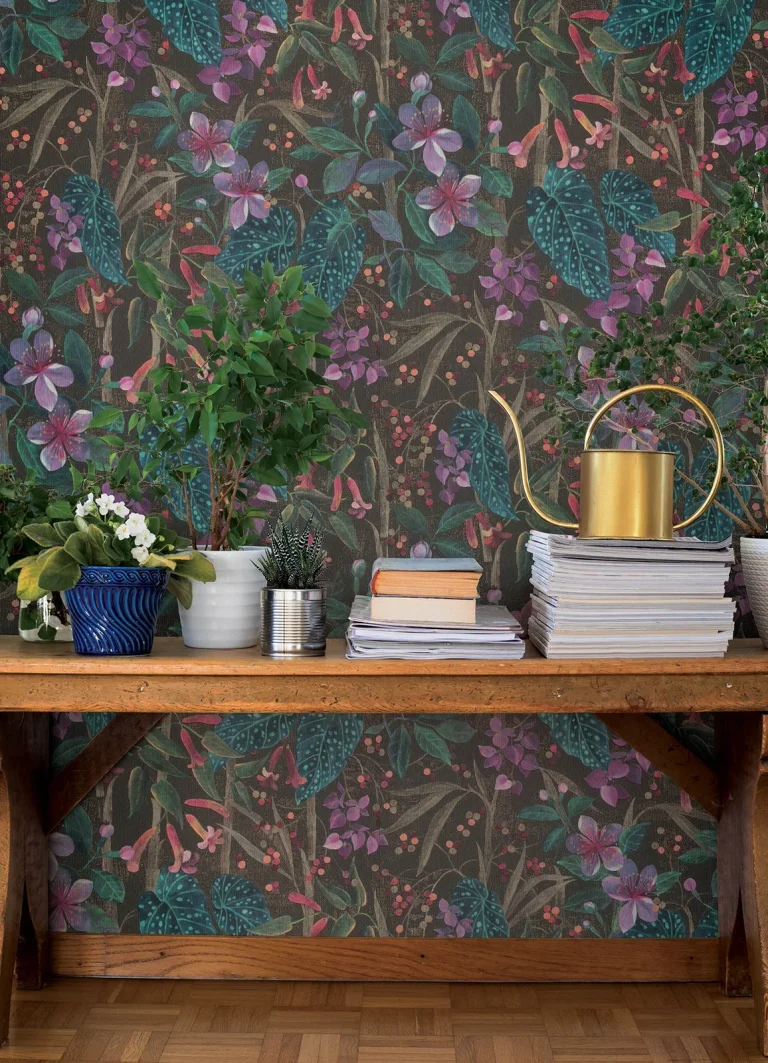 Kalina Floral Fruits Wallpaper - Black — Image 3
