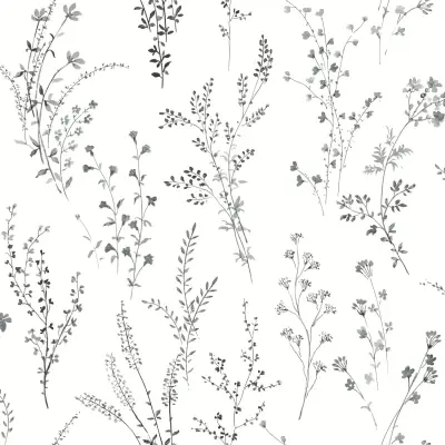 Wildflower Sprigs Wallpaper - Black/White