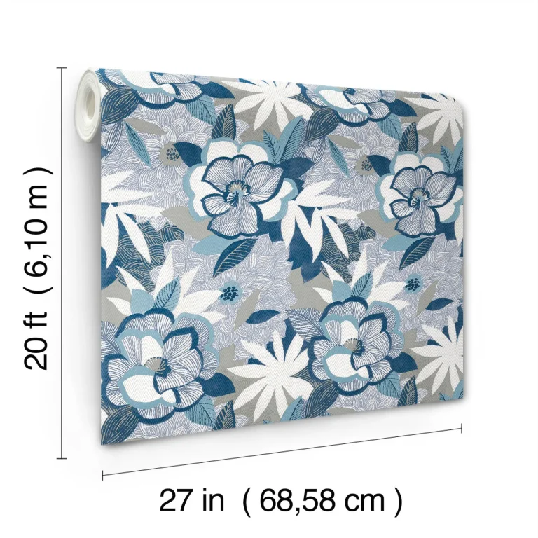 Fantasium Floral Peel and Stick Wallpaper - Blue — Image 6