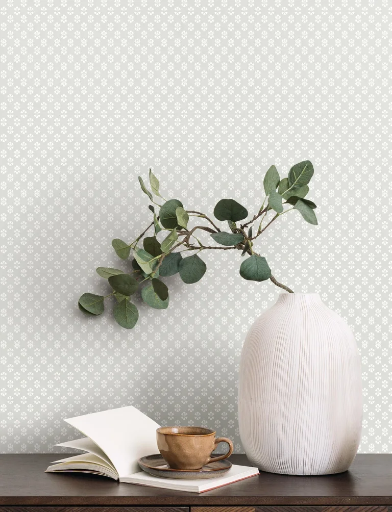 Brioni Floral Stamp Wallpaper - Grey — Ảnh 5