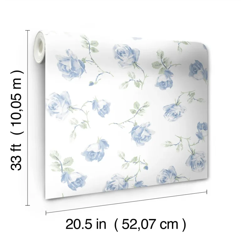 LoveShackFancy Ribbon Rosa Loose Roses Wallpaper - Blue — Ảnh 3