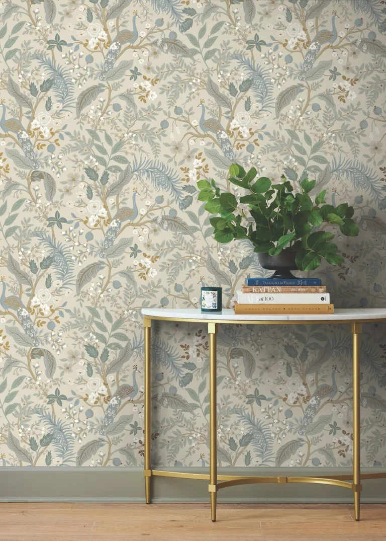 Rifle Paper Co. Peacock Garden Peel and Stick Wallpaper - Linen — Ảnh 6