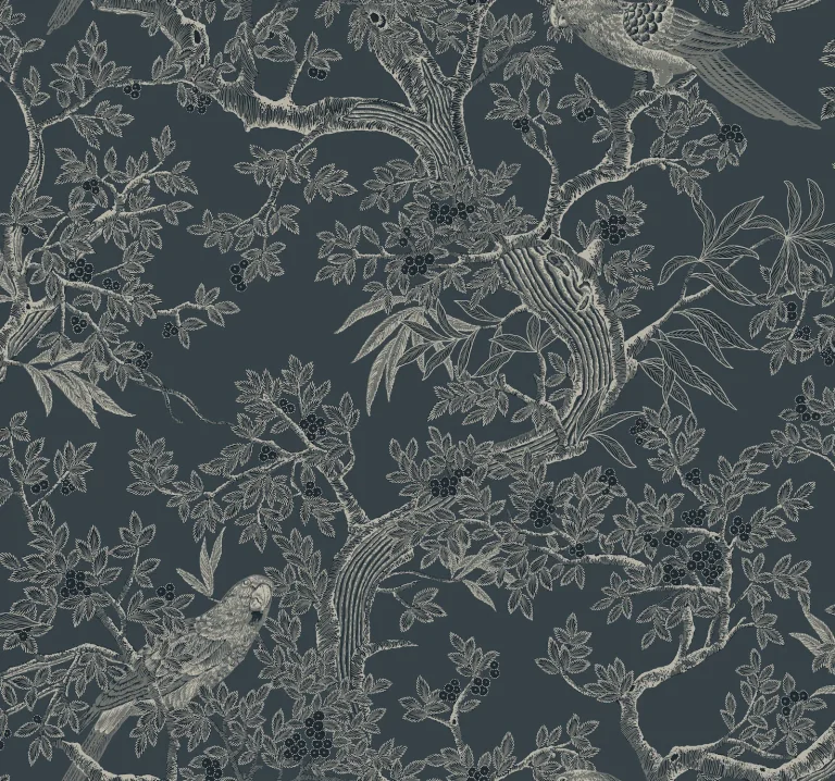 Ronald Redding Regal Ridge Trailing Tree Wallpaper - Dark Blue