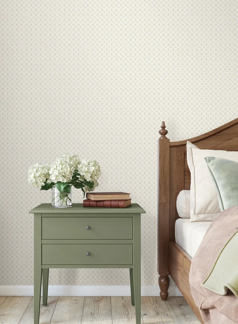 Priti Floral Grid Wallpaper - Beige — Image 3