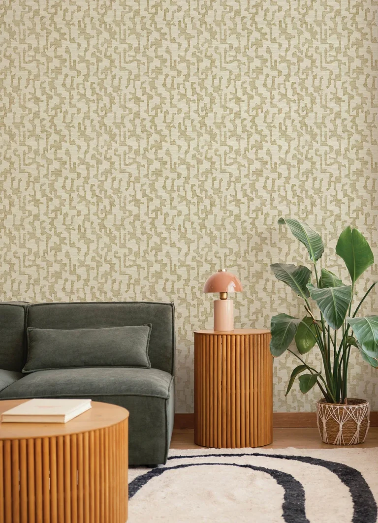 Cipher Geometric Faux Grasscloth Wallpaper - Chestnut — Ảnh 3