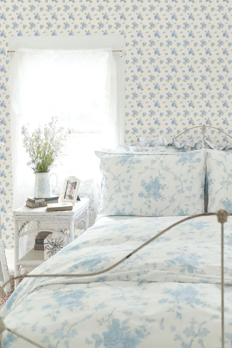 LoveShackFancy Ikat Rose Small Print Wallpaper - Blue — Ảnh 3