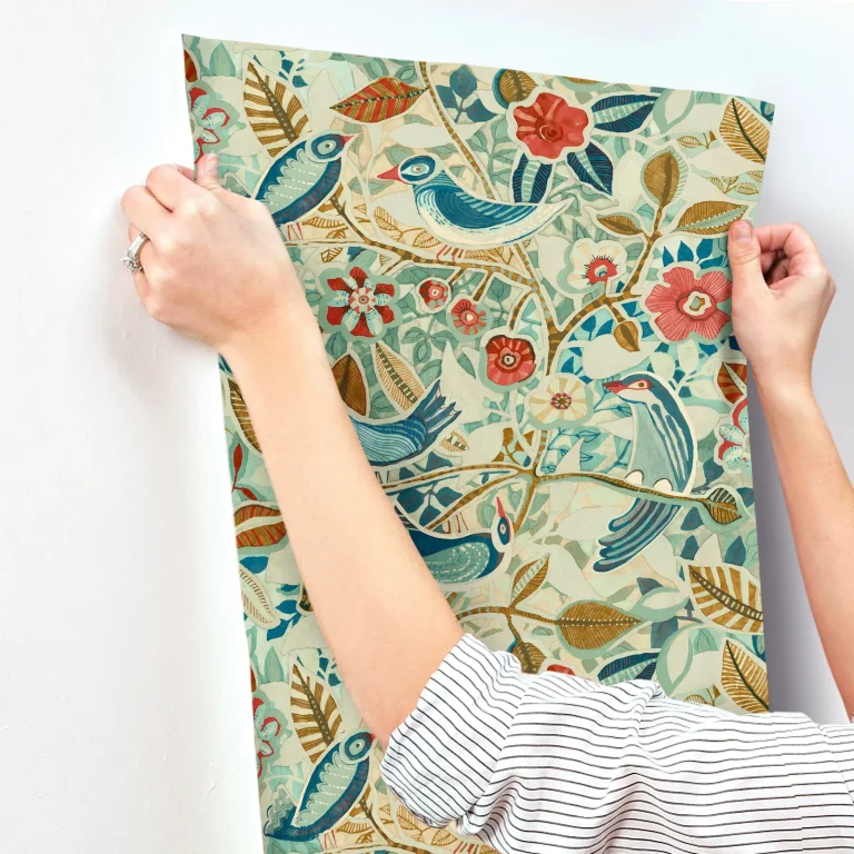 Manette Birds in the Bush Wallpaper - Red/Blue — Ảnh 2