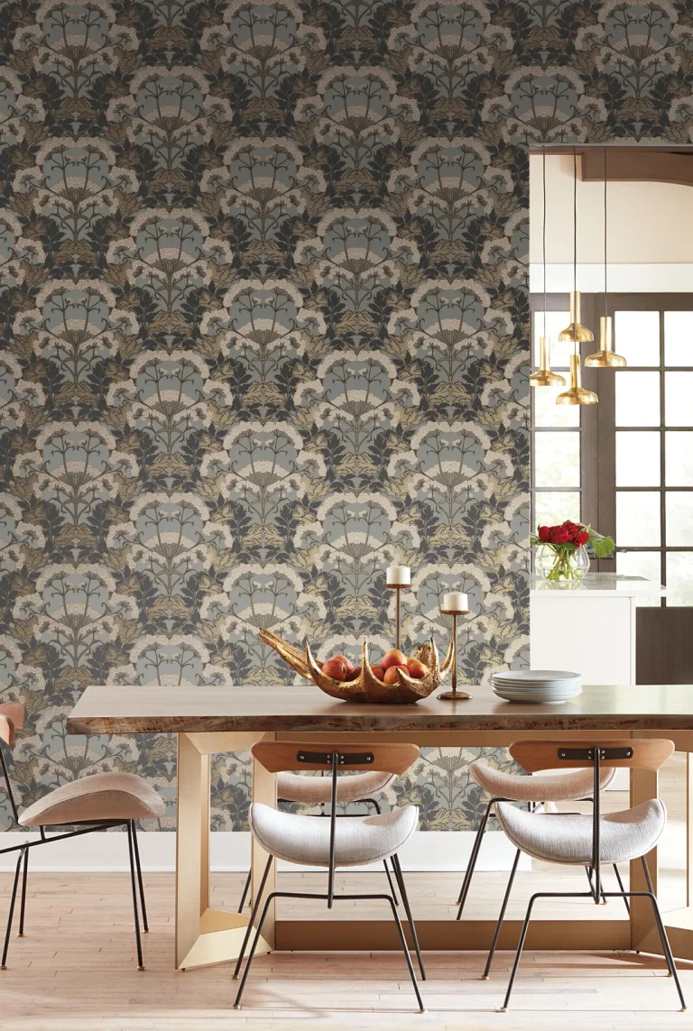 Yarrow Nouveau Wallpaper - Charcoal/Gold — Ảnh 7