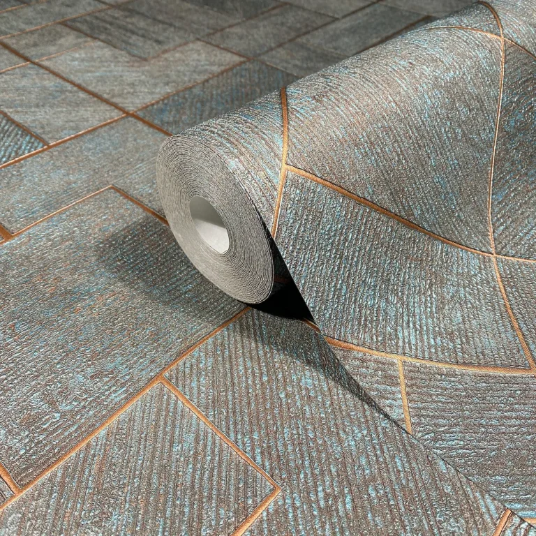 Marquetry Tile Wallpaper - Teal — Ảnh 4