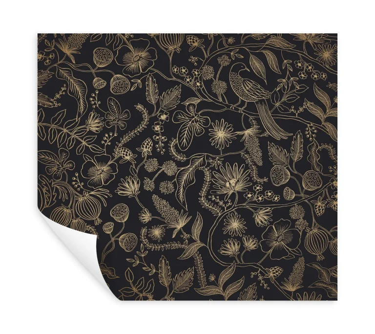 Rifle Paper Co. Aviary Peel and Stick Wallpaper - Metallic Gold and Black — Ảnh 2