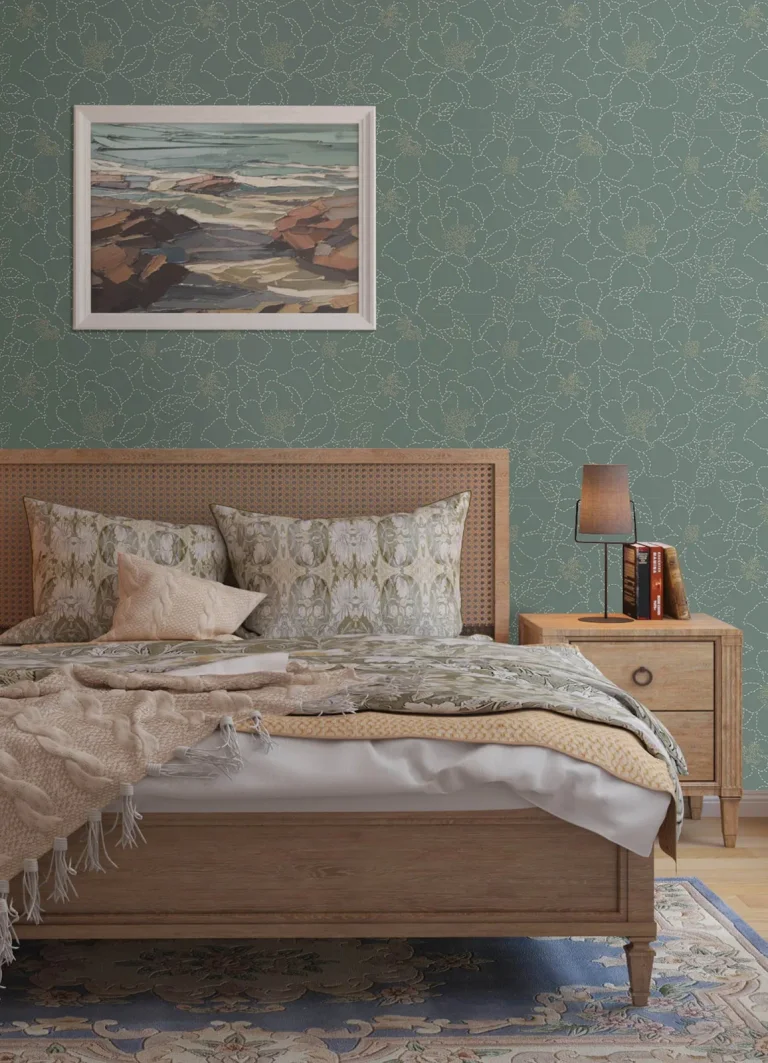 Gardena Embroidered Floral Wallpaper - Sea Green — Ảnh 5