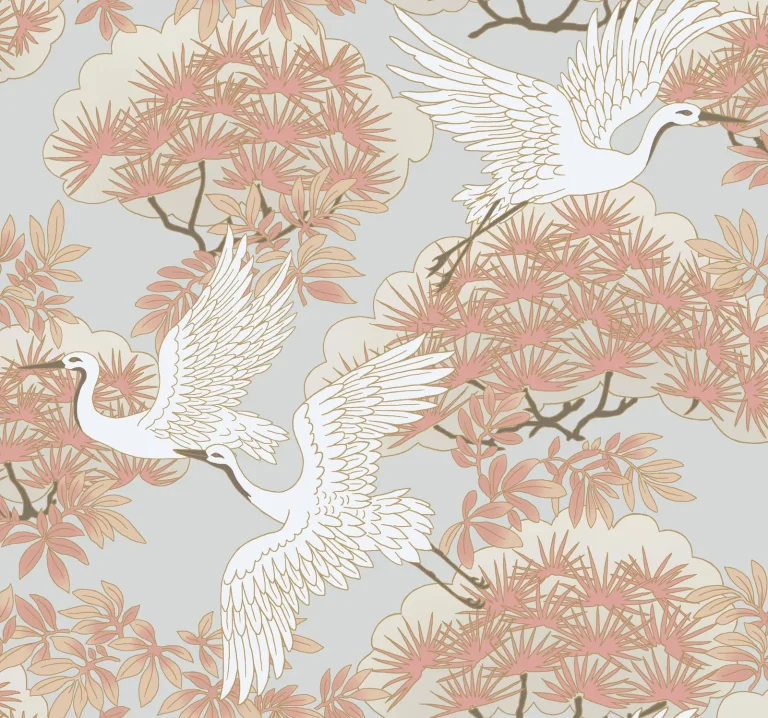 Ronald Redding Sprig & Heron Wallpaper - Coral — Ảnh 2