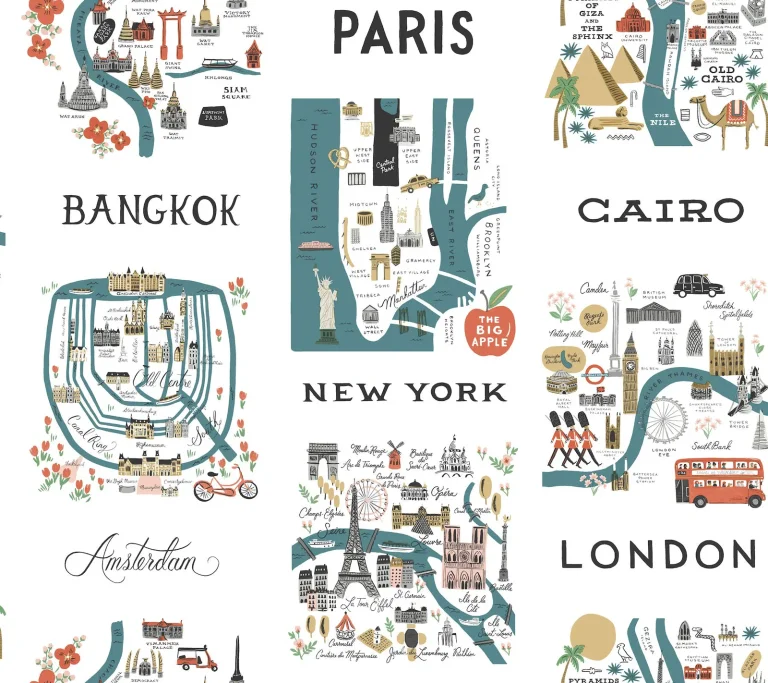 Rifle Paper Co. City Maps Peel and Stick Wallpaper - Blue & Red — Ảnh 5