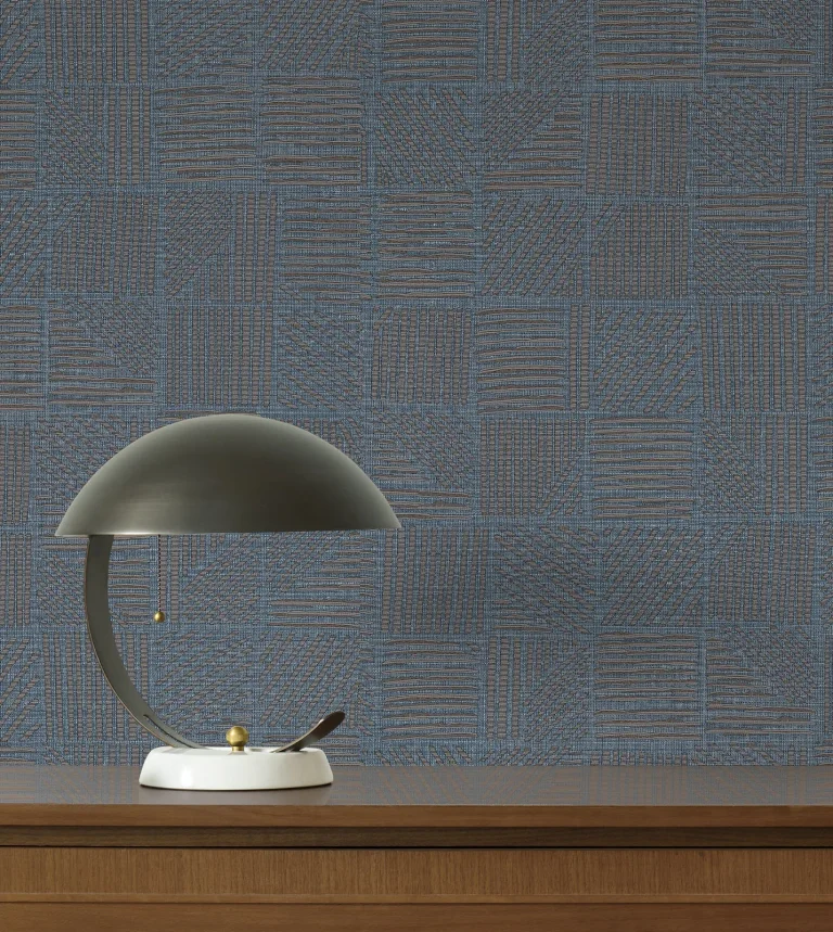 Chiseled Patchwork Faux Fabric Wallpaper - Sapphire — Ảnh 2