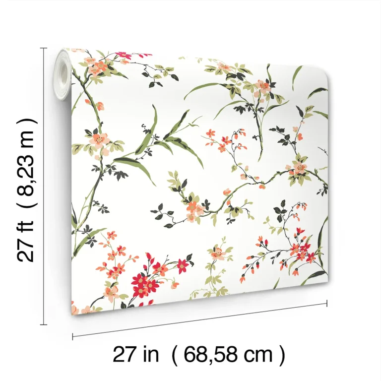 Blossom Branches Wallpaper - White/Red
