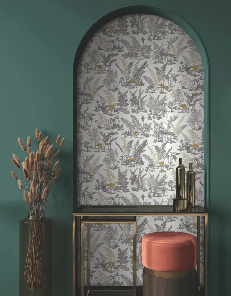 Mushroom Garden Toile Wallpaper - Neutral/Gold — Ảnh 2