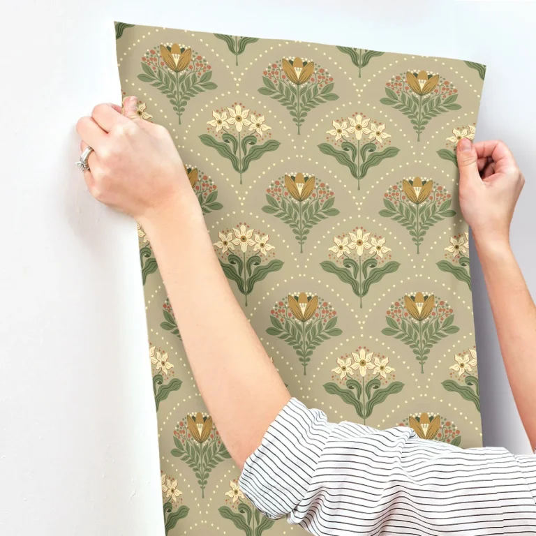 Maj Floral Damask Wallpaper - Taupe — Image 3