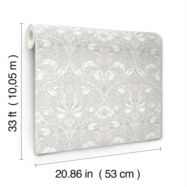 Spring Thicket Tulip Damask Wallpaper - Dove