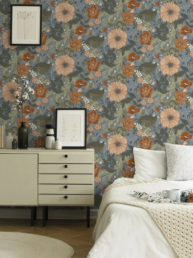 Victoria Floral Nouveau Wallpaper - Blue