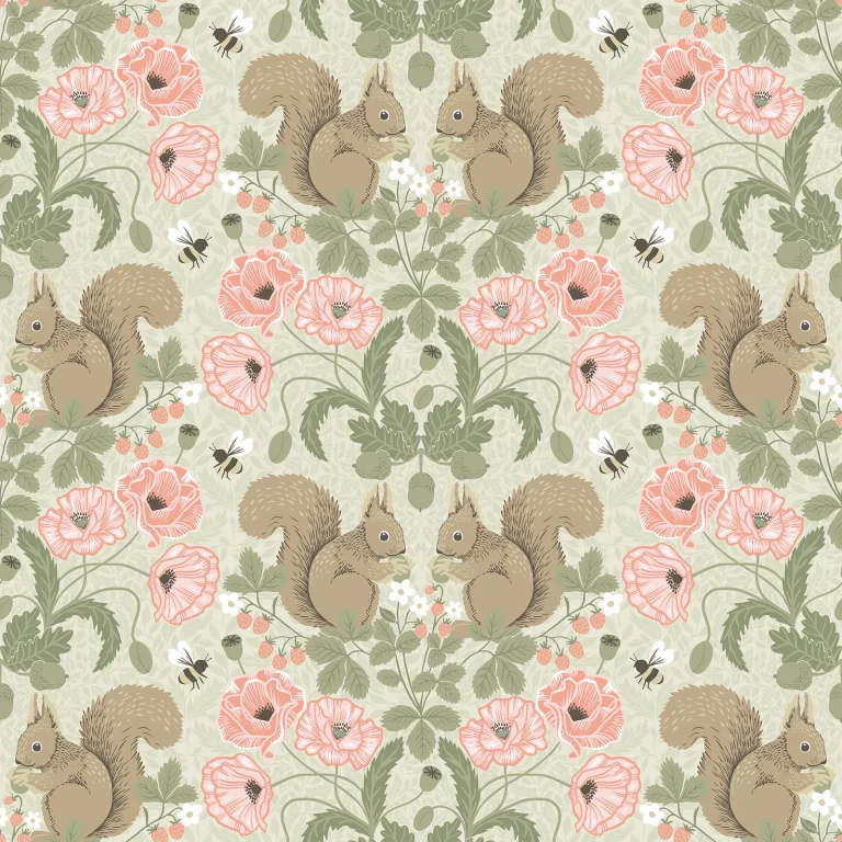 Kurre Woodland Damask Wallpaper - Pink — Image 2