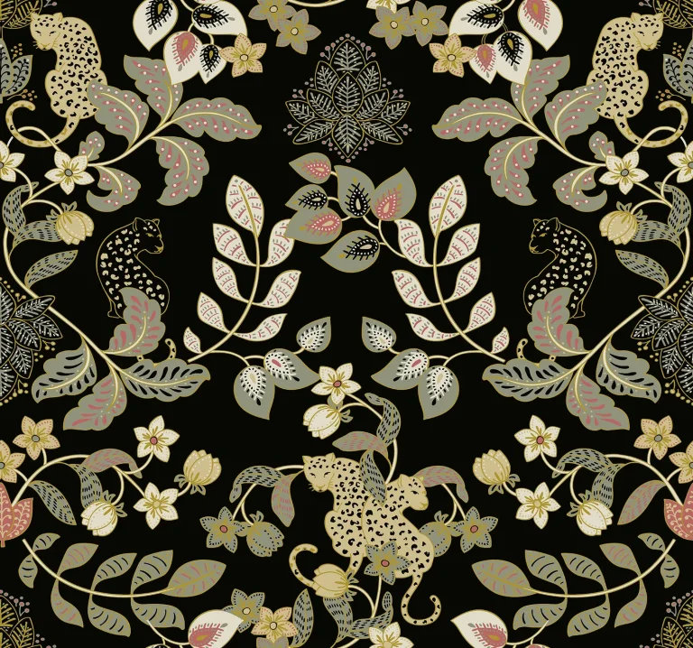 Getty Jungle Damask Wallpaper - Black — Ảnh 4