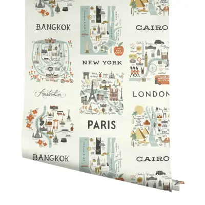 Rifle Paper Co. City Maps Wallpaper - Mint