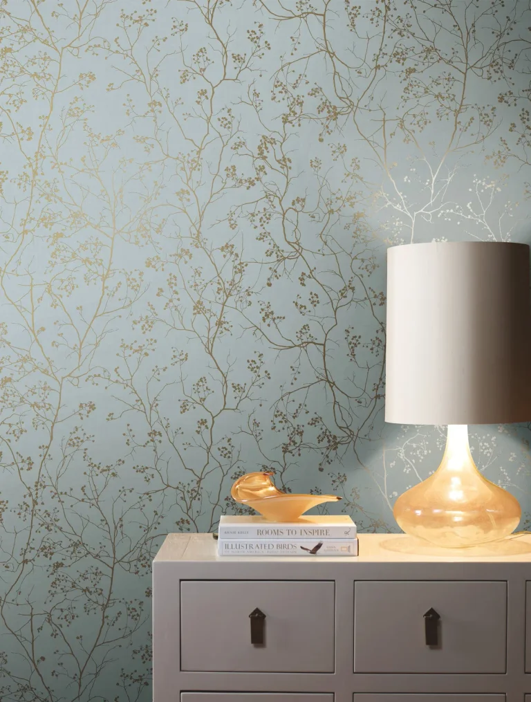 Luminous Branches Wallpaper - Smokey Blue/Gold — Ảnh 3