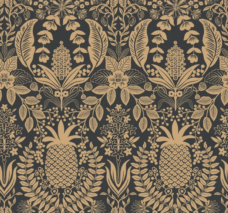 Rifle Paper Co. Pineapple Damask Wallpaper - Black & Gold — Ảnh 6