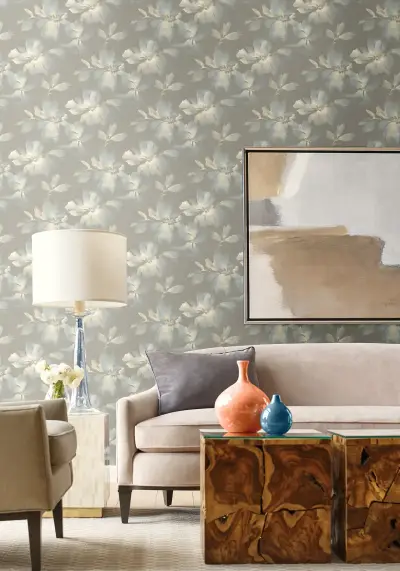 Candice Olson Midnight Blooms Peel and Stick Wallpaper - Lt. Blue/Grey