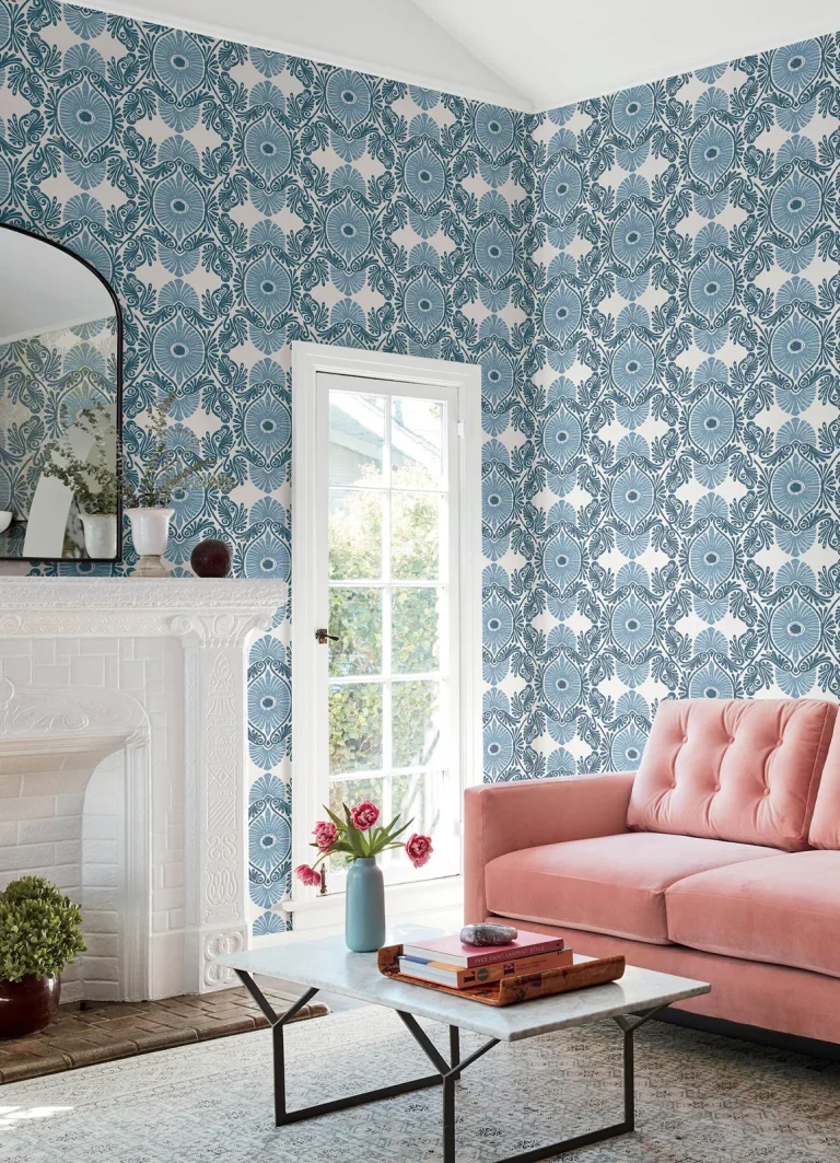 Villa Embellished Ogee Wallpaper - Blue — Ảnh 6