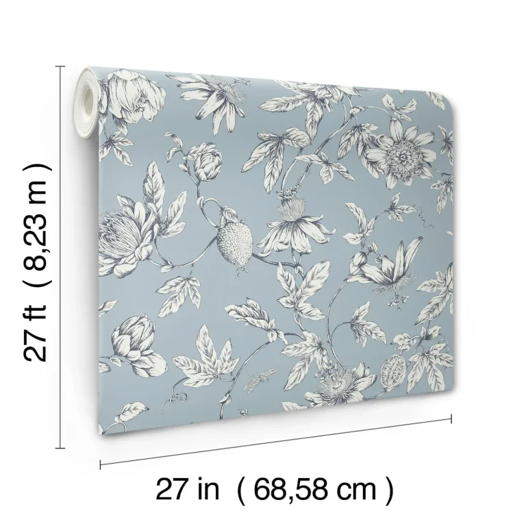 Passion Flower Toile Wallpaper - Sky — Ảnh 8