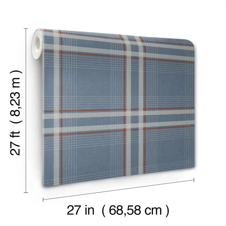 Ronald Redding Country Club Plaid Faux Linen Wallpaper - Denim — Ảnh 6