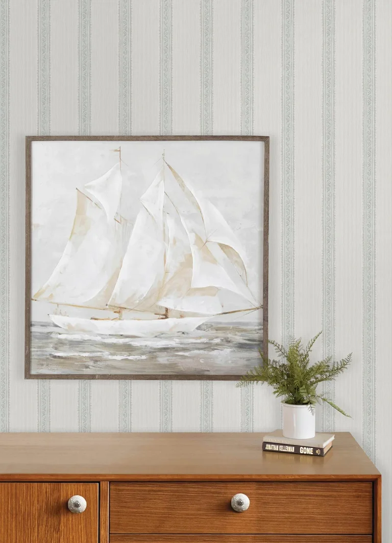 Chesapeake Mandevilla Vine Stripe Wallpaper - Light Blue — Ảnh 7
