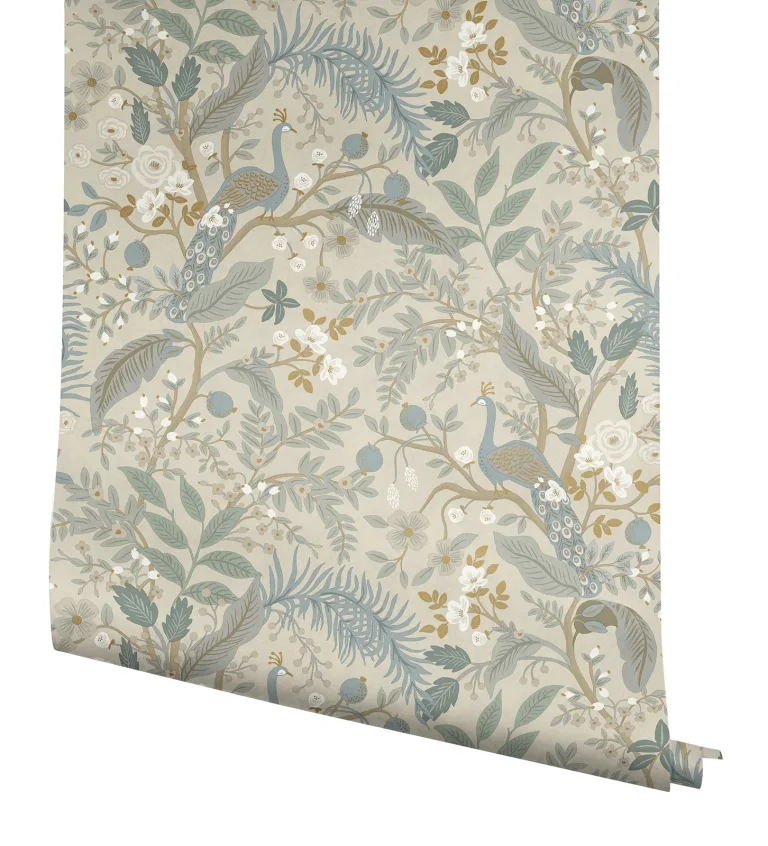 Rifle Paper Co. Peacock Garden Peel and Stick Wallpaper - Linen — Ảnh 4