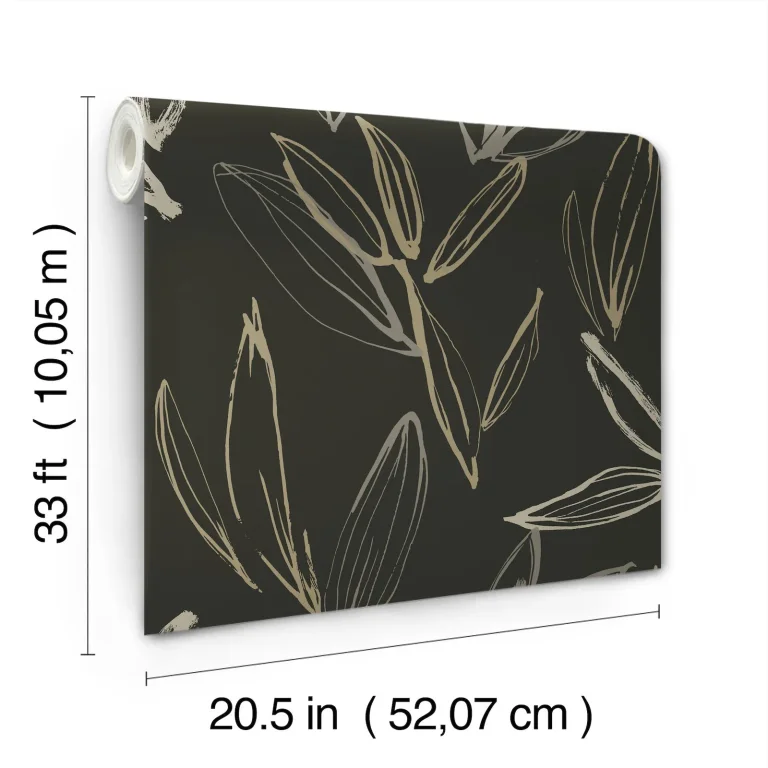 Kenia Leaf Toss Wallpaper - Black/Gold — Ảnh 4
