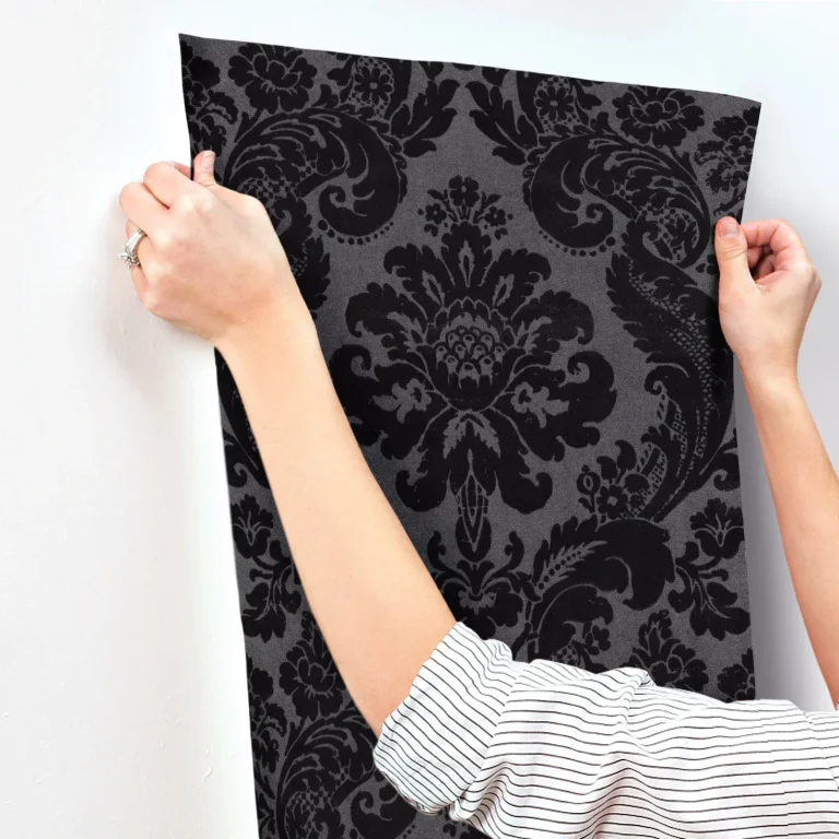Shadow Flocked Damask Wallpaper - Black — Ảnh 7