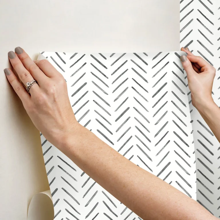 Painted Herringbone Peel and Stick Wallpaper - Black — Ảnh 4