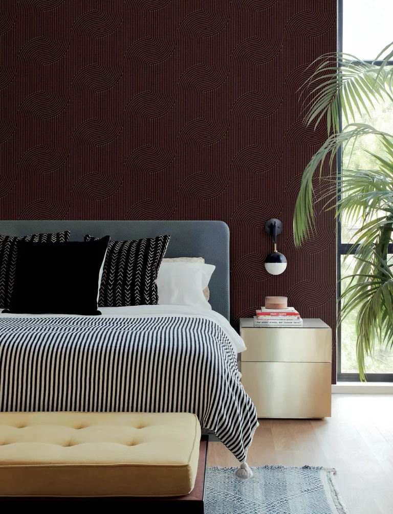 Braddock Rhythmic Flow Wallpaper - Merlot — Image 2