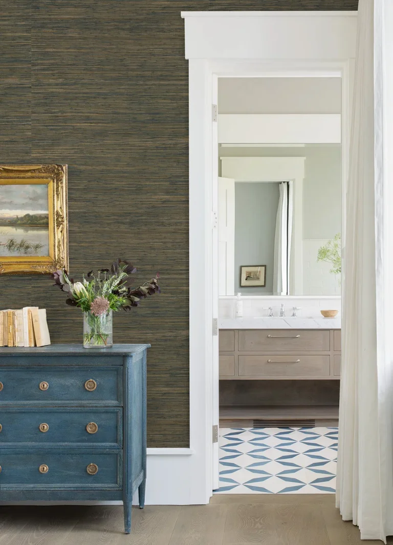Shuang Handmade Grasscloth Wallpaper - Teal — Ảnh 2