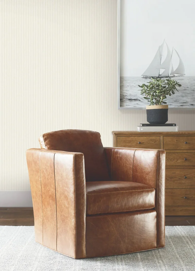 Ronald Redding Ticking Stripe Faux Linen Wallpaper - Beige — Ảnh 5
