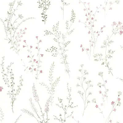 Wildflower Sprigs Wallpaper - Pink/Green/Grey