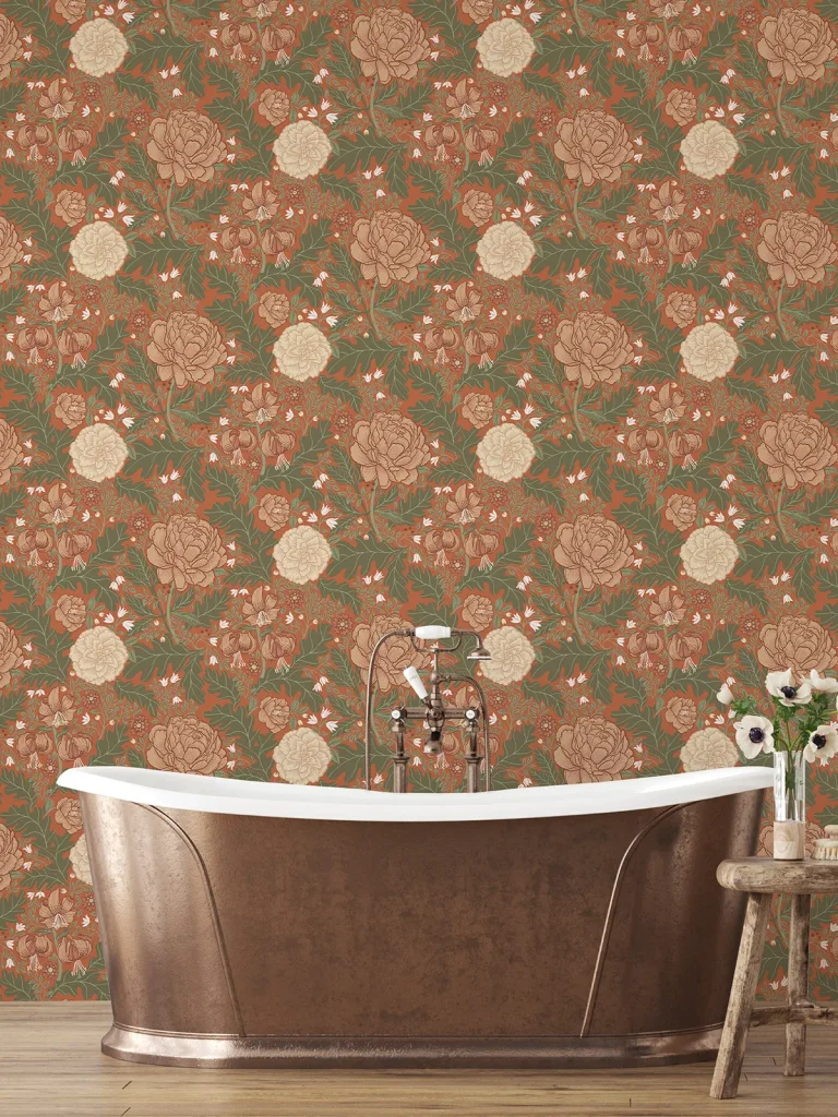 Camille Peony & Lily Wallpaper - Red — Image 3