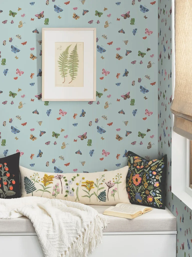 Rifle Paper Co. Butterfly House Peel and Stick Wallpaper - Light Blue — Ảnh 6